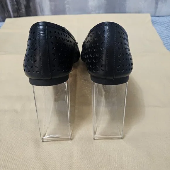 Michael Kors Fulton Liana Black Perforated Leather Flats Gold MK Logo Size 6 - Picture 8 of 11